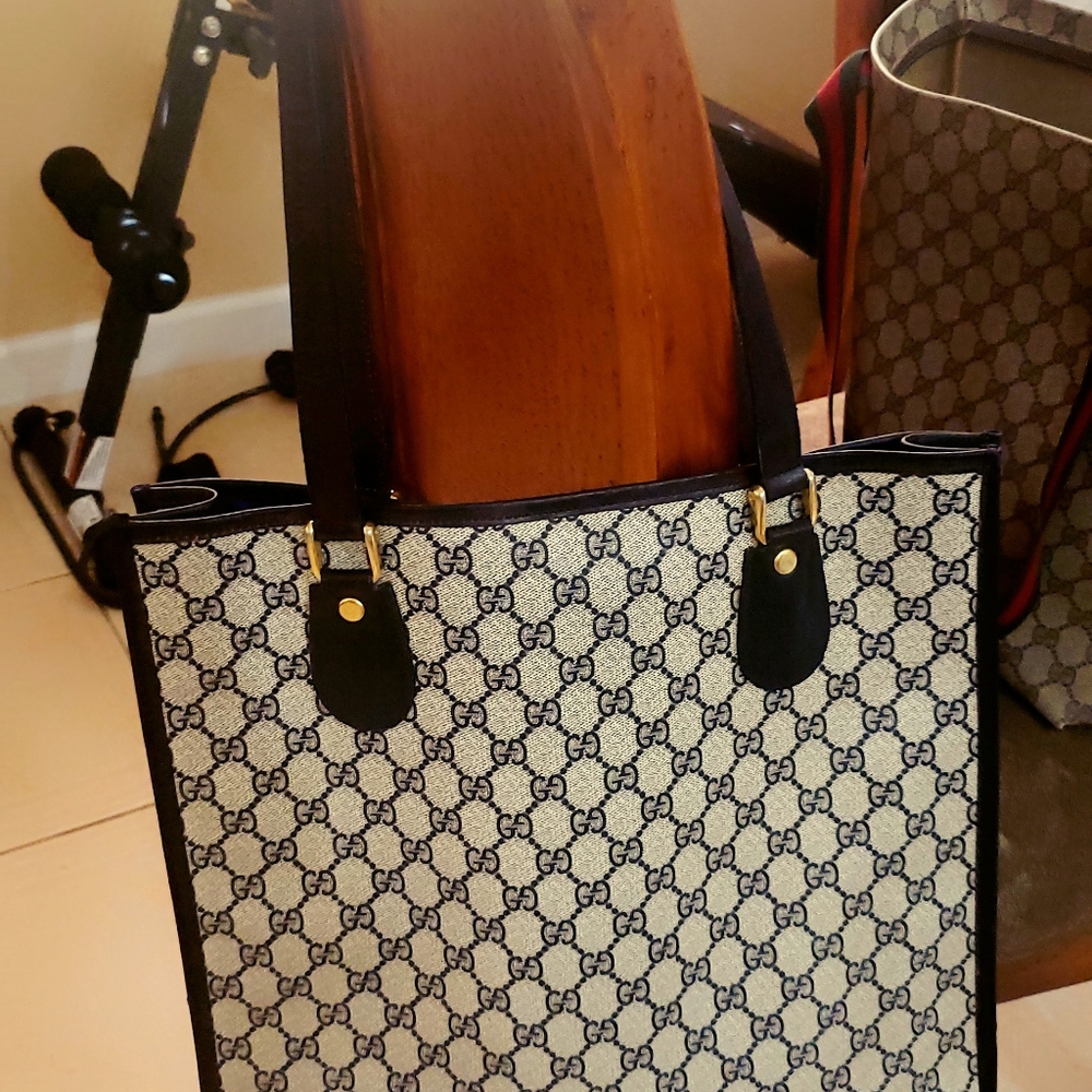 Gucci tote blue an gray GG PRINT HARD CANVAS - Picture 7 of 10